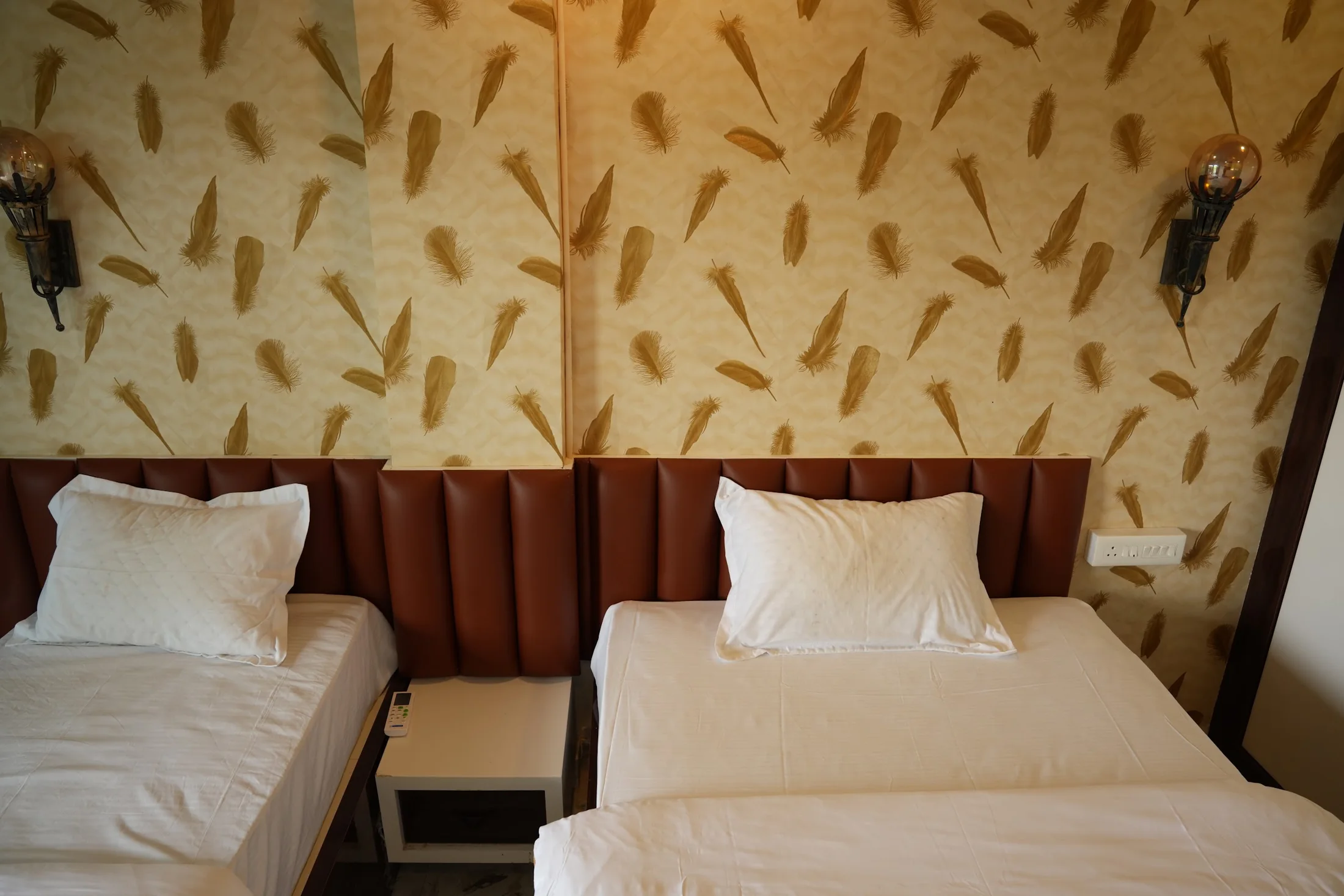 Deluxe twin room storage at DS Agro Tourism & Resort. Twin beds paired with wardrobe and dressing storage.