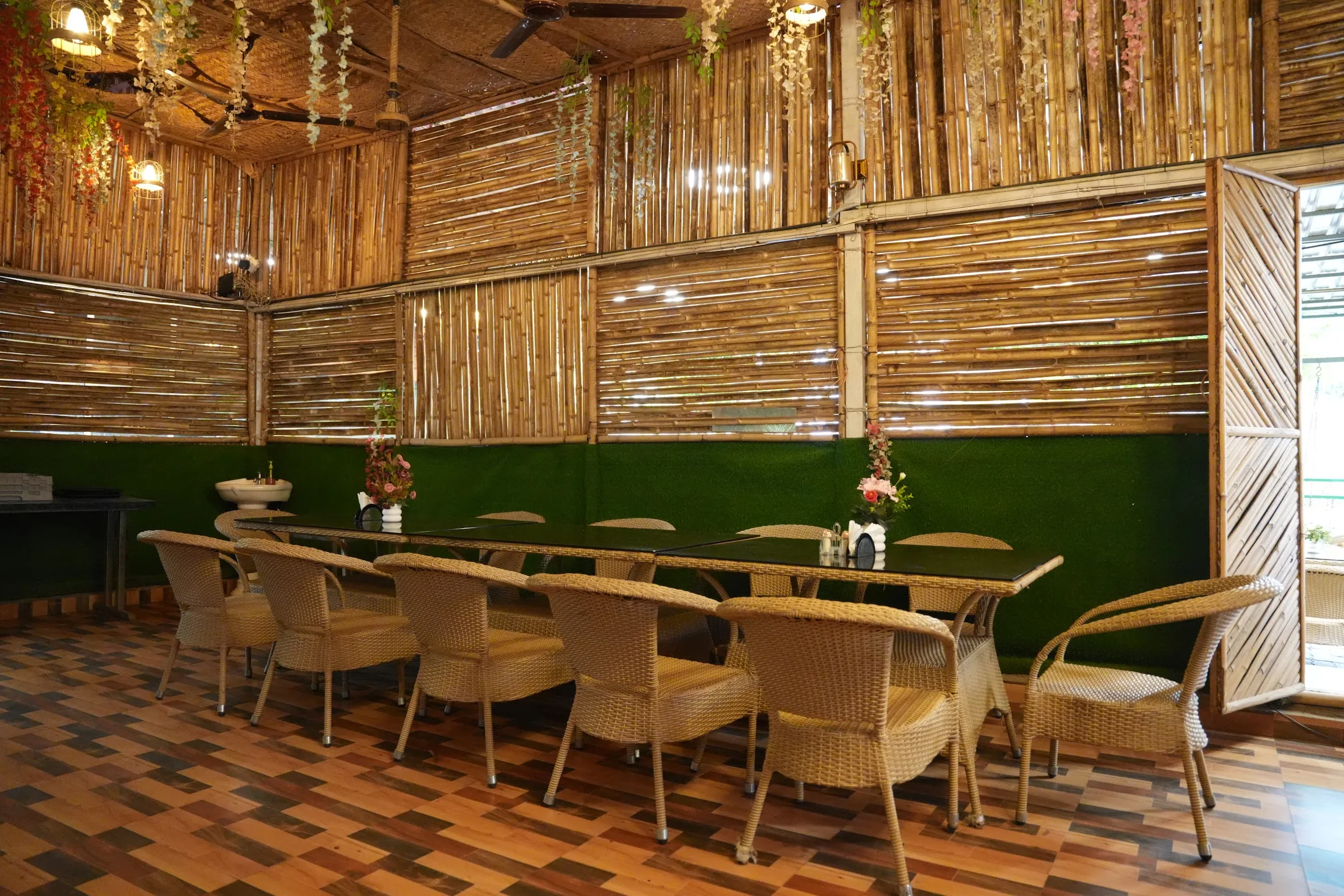 An intimate gathering at DS Agro Tourism & Resort. A smaller table within the restaurant.