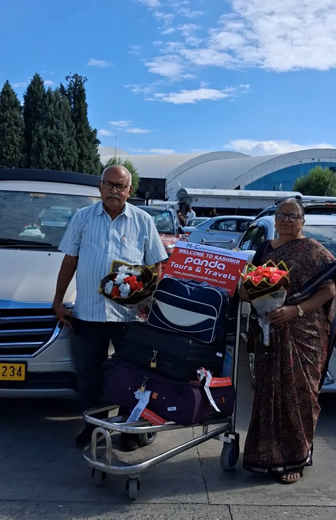 Senior guests welcomed at Srinagar airport with flower bouquets