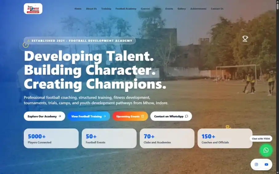 YSDA Football Academy project interface preview by Sati Tech